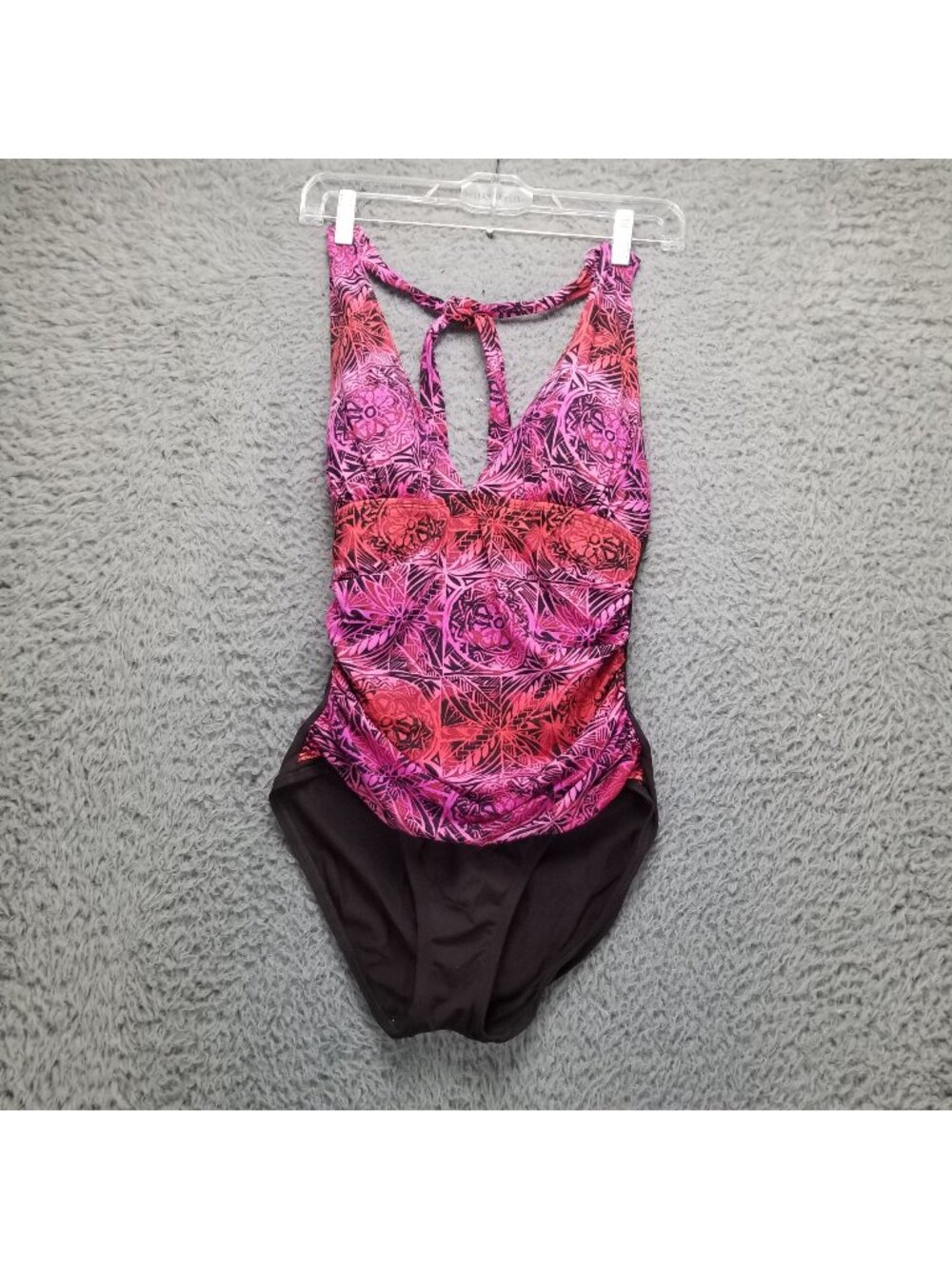 La Blanca Swim Womens 8 Pink Halter Tie One Piece Slimming Tummy Swimsuit